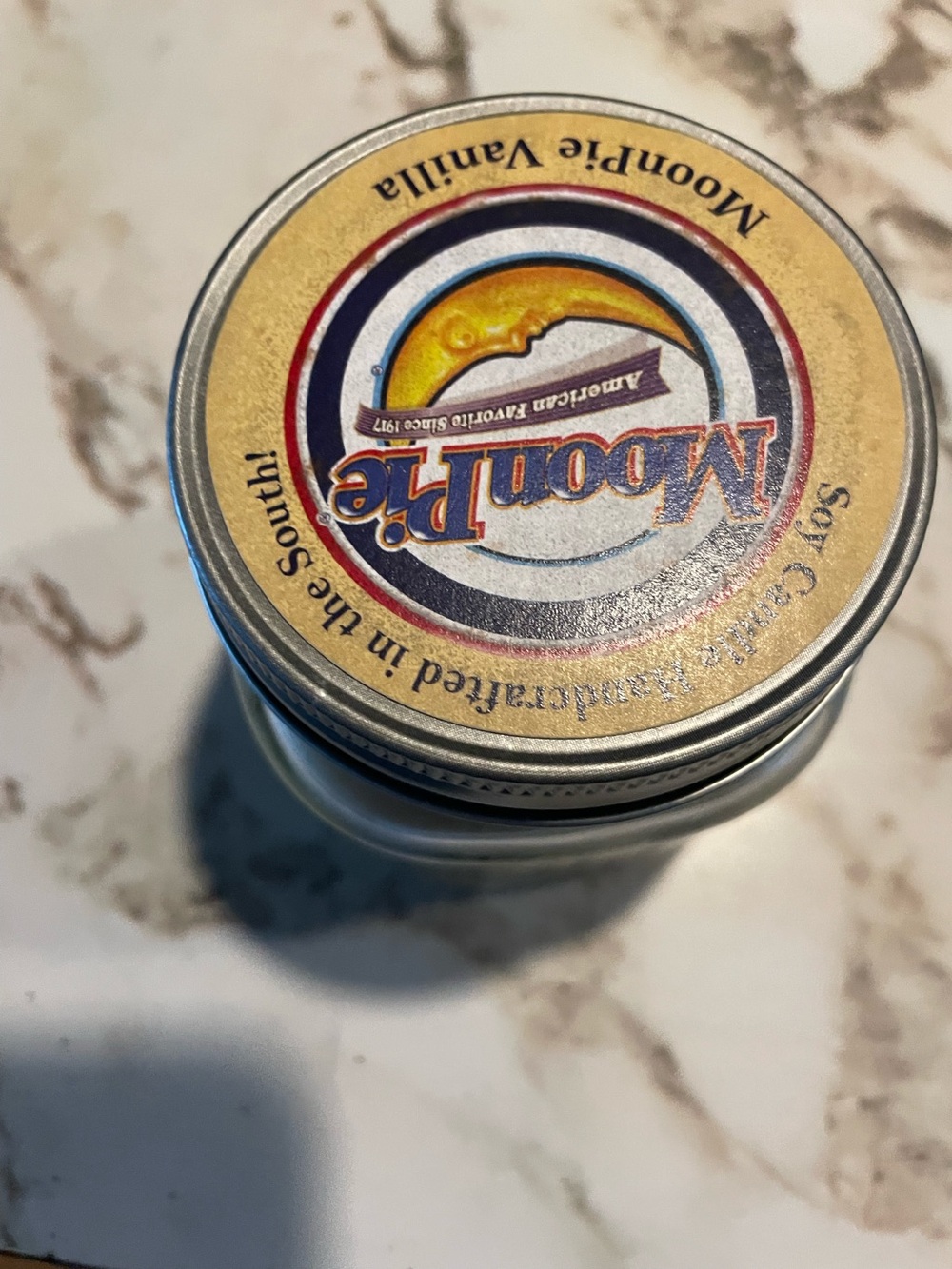 MoonPie Vanilla Scented Tin Candle - Yellow & Silver